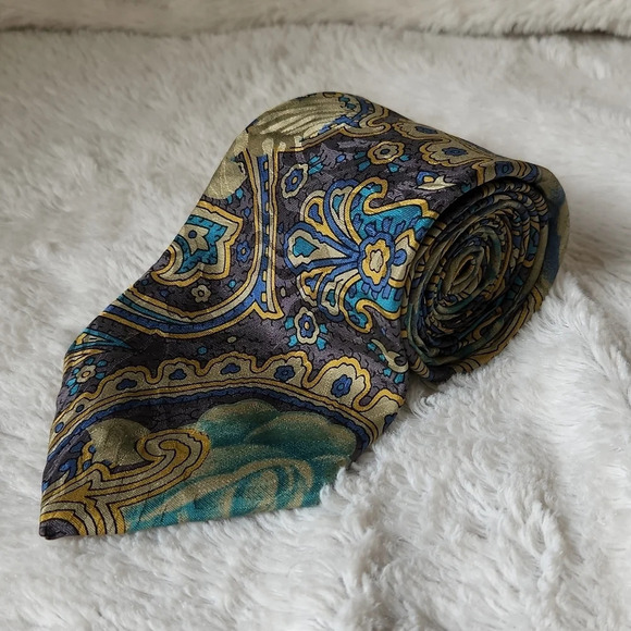 Vintage Guy Laroche Blue & Gold Floral Tie - Picture 2 of 8